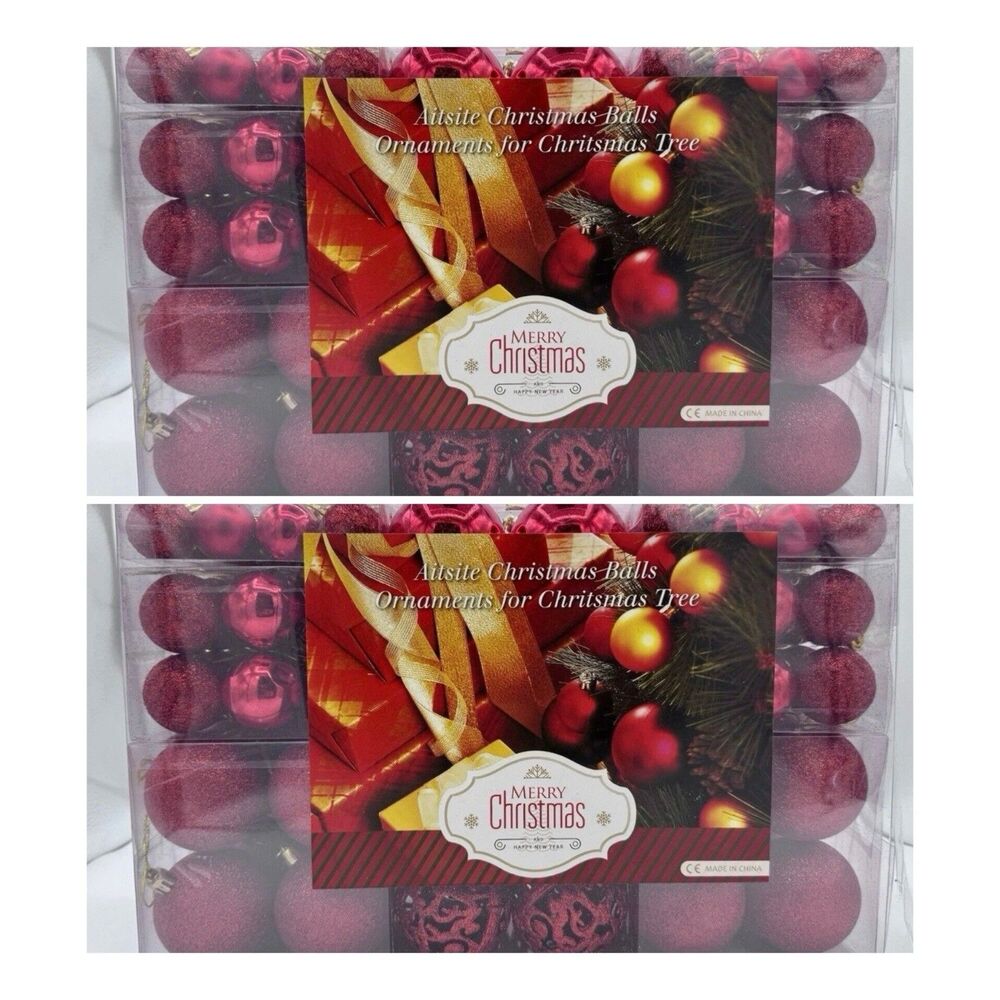 2- Sets Christmas Tree Ornaments Balls Pack Of 100 Assorted Red Baubles Holiday